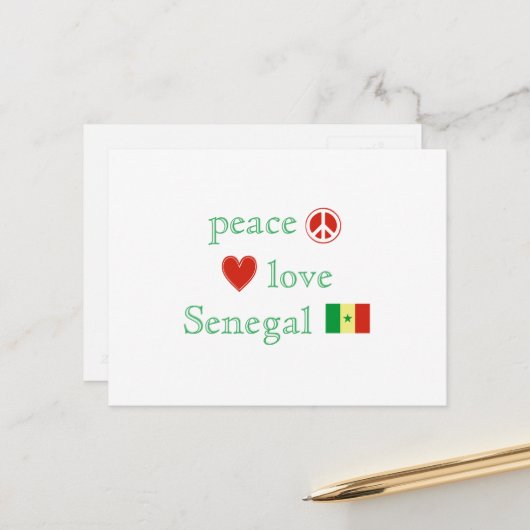 Carte Postale Peace Love Sénégal Coeur et drapeau sénégalais (Devant/Arrière en situation)