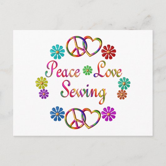 CARTE POSTALE PEACE LOVE SEWING (Devant)