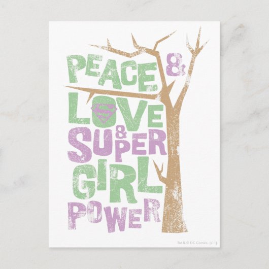 Carte Postale Peace & Love & Supergirl Power (Devant)