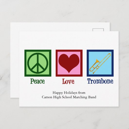 Carte Postale Peace Love Trombone Player Cute Custom (Devant / Derrière)