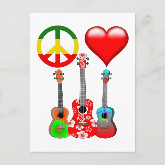 Carte Postale Peace Love Ukuleles (Devant)