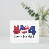 Carte Postale Peace Love USA 4 juillet (Debout devant)
