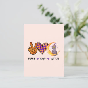 Carte Postale Peace Love Witch - Halloween Design