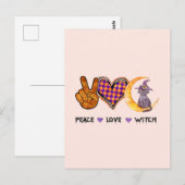 Carte Postale Peace Love Witch - Halloween Design (Devant / Derrière)