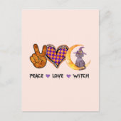 Carte Postale Peace Love Witch - Halloween Design (Devant)