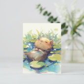 Carte Postale Peaceful Capybara Floating in Water Lily Pond (Debout devant)