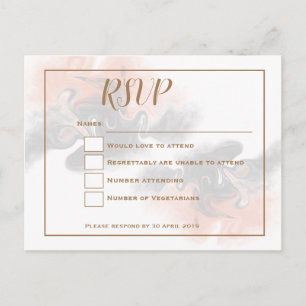 Carte Postale Peach and soft grey marble/Gold typographie RSVP