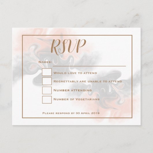 Carte Postale Peach and soft grey marble/Gold typographie RSVP (Devant)
