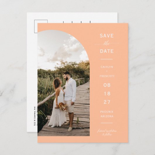 Carte Postale Peach Arch Photo QR Code Enregistrer la date (Devant / Derrière)