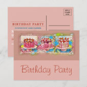 Carte Postale Peach Cake Art Anniversaire Fête Invitation (Devant / Derrière)
