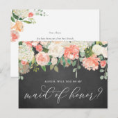 Carte Postale Peach Flowers Chalkboard Be My Maid of Honor (Devant / Derrière)