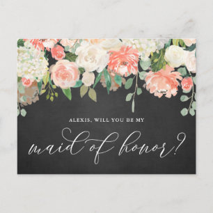 Carte Postale Peach Flowers Chalkboard Be My Maid of Honor
