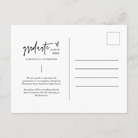 Carte Postale Peach Minimal Photo Elle L'A Fait Graduation (Dos)