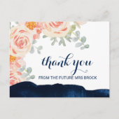 Carte Postale Peach rose et Merci d'aquarelle marine (Devant)