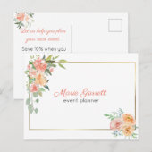 Carte Postale Peach Watercolor Flowers (Devant / Derrière)