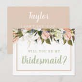 Carte Postale Peach White Country Floral Bridesmaid Proposition (Devant / Derrière)