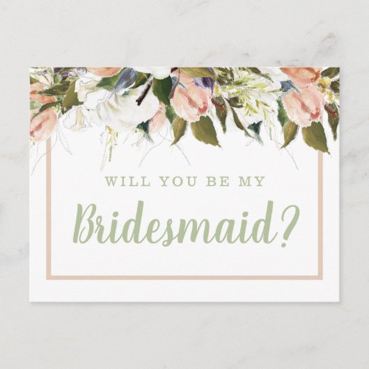 Carte Postale Peach White Country Floral Bridesmaid Proposition (Devant)