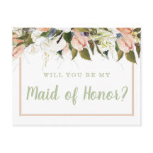 Peach White Country Floral Maid of Honor Propositi