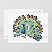 Carte Postale Peacock de dessin coloré (Devant / Derrière)