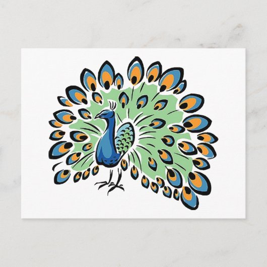 Carte Postale Peacock de dessin coloré (Devant)