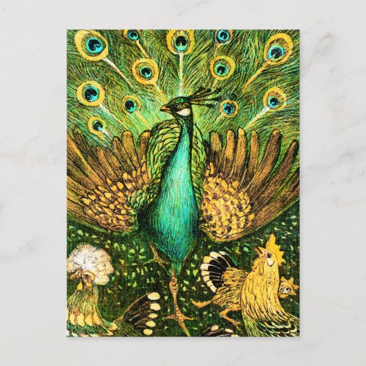Carte Postale Peacock et poulets Art nouveau néerlandais (Devant)
