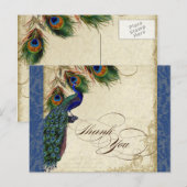 Carte Postale Peacock & Feather Forme Merci Note Bleu Marine (Devant / Derrière)