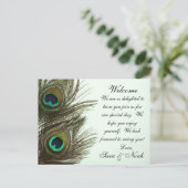 Carte Postale Peacock Feather Wedding Welcome Bag Note (Debout devant)
