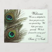 Carte Postale Peacock Feather Wedding Welcome Bag Note (Devant)