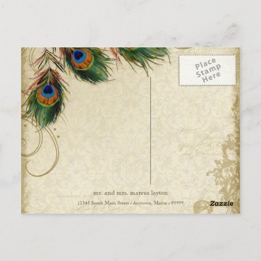 Carte Postale Peacock & Feathers Formal Merci Note Violet (Dos)