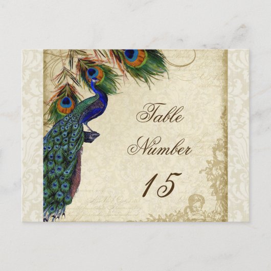 Carte Postale Peacock & Feathers Numéros de tableau des Mariages (Devant)