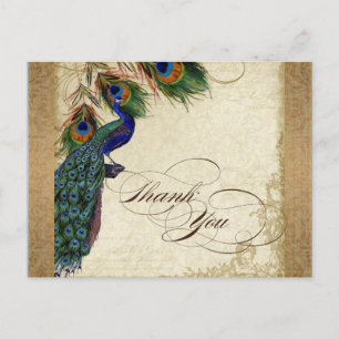 Carte Postale Peacock & Feathers Vintage Gold Look Damask Swirl