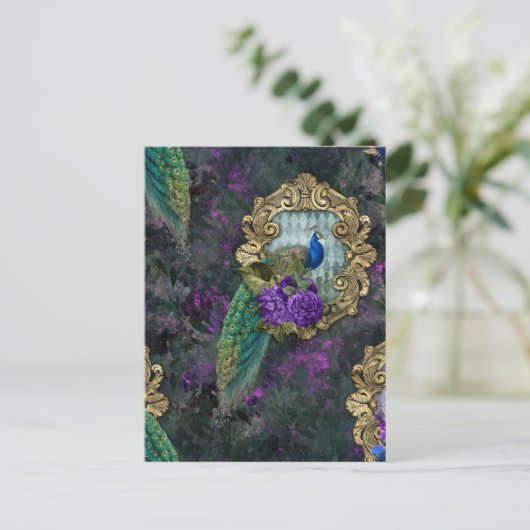 Carte Postale Peacock, Fleurs et Gold Frame (Debout devant)