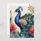 Carte Postale Peacock Floral Aquarelle Art (Devant / Derrière)