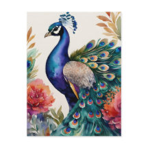 Peacock Floral Aquarelle Art