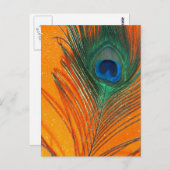 Carte Postale Peacock plumes avec Parties scintillant orange (Devant / Derrière)