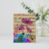Carte Postale Peacock, Sheet Music et Flowers (Debout devant)