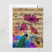 Carte Postale Peacock, Sheet Music et Flowers (Devant / Derrière)