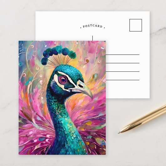 Carte Postale Peacock Whimsical Art Moderne Impressionniste