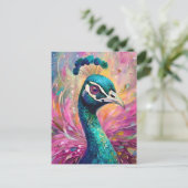 Carte Postale Peacock Whimsical Art Moderne Impressionniste (Debout devant)