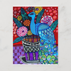 Carte Postale Peacocks avec Fleurs Art par heather Galler
