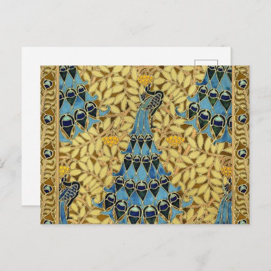 Carte Postale Peacocks Birds Rowan Trees Art Nouveau (Devant / Derrière)