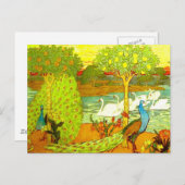 Carte Postale Peacocks et Swans Art Nouveau (Devant / Derrière)