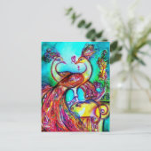 Carte Postale PEACOCKS IN LOVE MONOGRAM rouge bleu turquase vert (Debout devant)