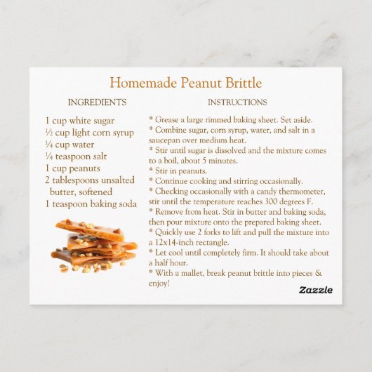 Carte Postale Peanut Brittle Recipe (Dos)