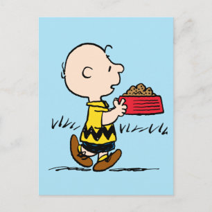 Carte Postale Peanuts   Charlie Brown avec l'assiette de Snoopy
