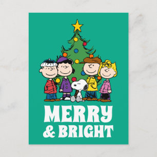 Carte Postale Peanuts   Le groupe autour de l'arbre de Noël