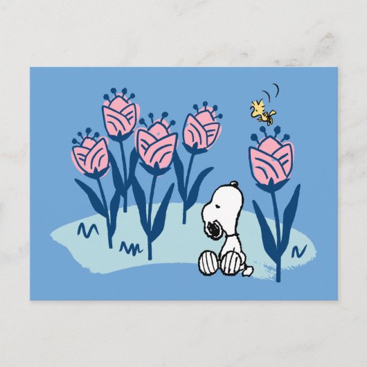 Carte Postale Peanuts | Le jardin de fleurs de Snoopy et Woodsto (Devant)