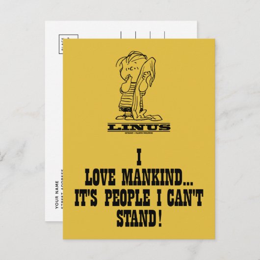 Carte Postale Peanuts | Linus aime l'humanité (Devant / Derrière)