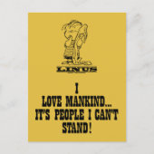 Carte Postale Peanuts | Linus aime l'humanité (Devant)