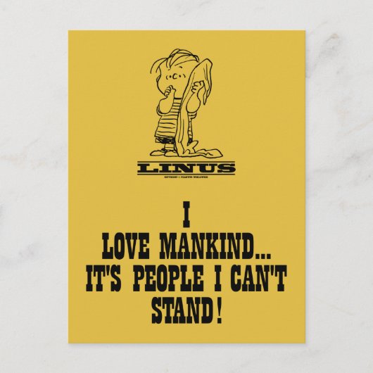 Carte Postale Peanuts | Linus aime l'humanité (Devant)